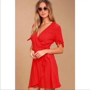 Lulu’s red mini wrap dress